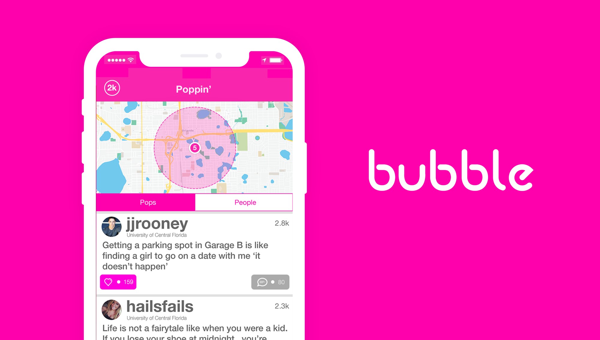 The Bubble app: a live "bubble" shows where the biggest event is
